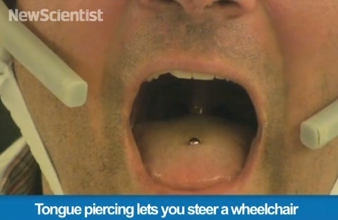 Wheelchair controlled by tongue